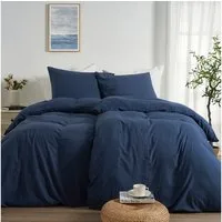 Topfinel Bettwäsche Bettwäsche 135x200 4teilig weiche Vorgewaschene Hautfreundlich, 100% Mikrofaser, 4 teilig, 2 Bettbezüge 135 x 200 2 Kissenbezüge 80x80 Reißverschluss Navyblau