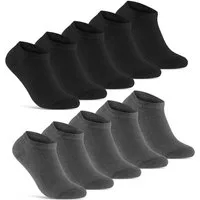 sockenkauf24 Sneakersocken 10 Paar Basic Sneaker Socken Herren & Damen aus Baumwolle (Schwarz/Anthrazit, 35-38) mit Komfortbund (Basicline) - 70202T WP