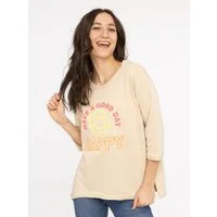 Zwillingsherz Langarmshirt "Happy" 3/4-Arm, Rundhalsausschnitt, Stickerei