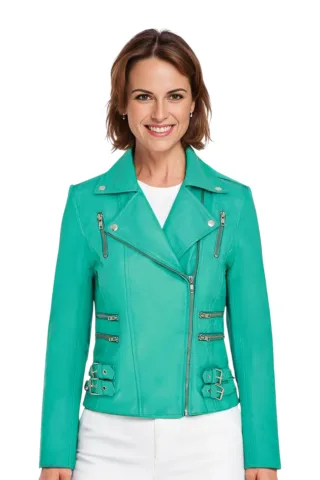 Damen Leder Aqua Blau Brando Bikerjacke-Constantia