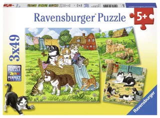 Ravensburger Kinderpuzzle - 08002 Süße Katzen und Hunde - Puzzle für Kinder ab 5 Jahren mit 3x49 Teilen