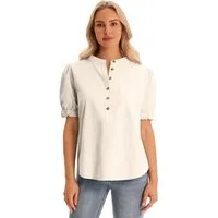 Imily Bela Kurzarmbluse Damen Puff Kurzarm-Hemden mit Knopfleiste (Packung, 1-tlg., 1per-Pack) einfarbig