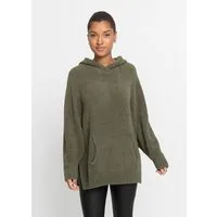 bonprix Strickpullover mit Kapuze, mit Teddy-Fleece, Oversized Passform, Kängurutasche