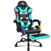 ALFORDSON Gaming-Stuhl Massagestuhl mit LED, ergonomischer Schreibtischstuhl mit 150° Neigung, Einziehbarer Fußstütze, PU-Leder, Höhenverstellbar, 180 kg Tragkraft