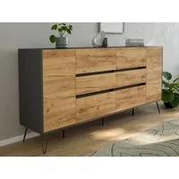 Magnolia Home Kommode Sideboard Yako XL 200cm 6 SoftClose 2 Türen Grafit/Eiche Front