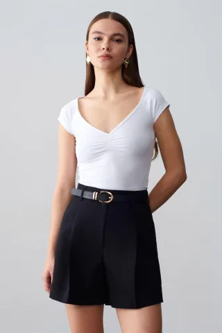 Damen Slim Fit V-Ausschnitt Baumwoll-T-Shirt