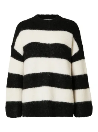 selected women - SLFGABELLA LS KNIT O-NECK CAMP black - Gr. - L