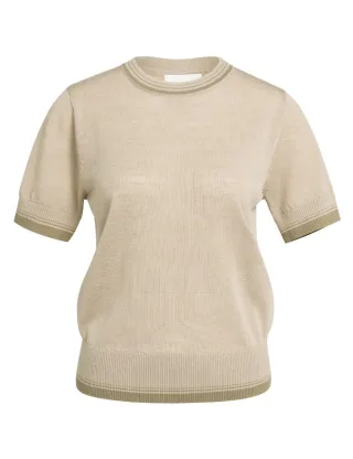 Yaya - Kurzarm-Feinstrickpullover beige - Gr. - S