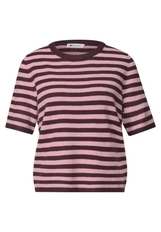 Street One - Kurzarm Pullover mit Rundhals und Streifen rustic rouge mel. - Gr. - 36