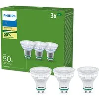Philips LED-Leuchtmittel UltraEfficient 50W, GU10, 3 St., Warmweiß, 2700 K, 3er Set, warmweiß, 375 Lumen, EyeComfort