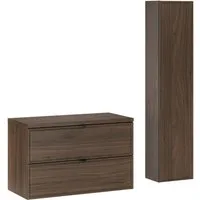 Lomadox Badmöbel-Set TEMUCO-56-WALNUT, (Spar-Set, 2-St., Waschtischunterschrank Hochschrank), in Walnuss mit Rahmenfräsung, wandhängend