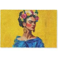 MuchoWow Fußmatte Frida Kahlo - Frau - Gelb - Blau - Blumen, Rechteckig, innen Schmutzfangmatte, Tür, Schmutzfänger Flur, Teppich 60x40 cm