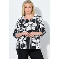 Ulla Popken T-Shirt Shirt Blüten/Streifen A-Linie V-Ausschnitt 3/4-Arm