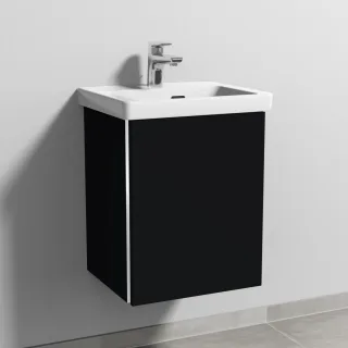 Sanipa 3way Waschtischunterbau zu Villeroy & Boch Subway 3.0 Waschtisch mit 1 Tür, Schwarz-Matt BS84308