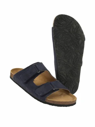 Plakton Herren Memory-Sandale Blau Rind- und Veloursleder