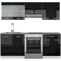 Vicco Küchenzeile R-Line, Schwarz Hochglanz/Weiß, 200 cm, AP Anthrazit