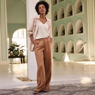 Leinenhose High Waist mit weitem Bein für Damen, Damen, size: regular, Grün, Leinen, by Lands' End