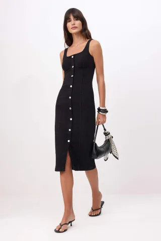 Damen-Midikleid, ärmellos, figurbetont, flach