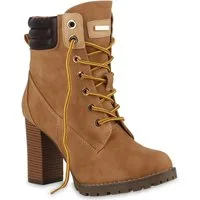 VAN HILL 812259 Schnürstiefelette Damen Schnürstiefeletten Worker Boots Stiefeletten Block Absatz
