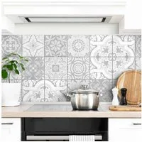 K&L Wall Art Fliesenaufkleber Klebefliese Sticker selbstklebend Ornamente Beton Optik 12Stk