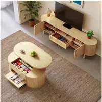 HAUSS SPOLE Wohnzimmer-Set mit Couchtisch&Lowboard,Wohnzimmerset Möbelsets mit Holzmaserung, (Wohnzimmermöbel-Set, 2-St., Couchtisch 110*55,5*40 cm + TV-Schrank 175*36*41 cm), abgerundete Kanten, höhenverstellbarem Satztisch