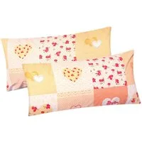 Heubergshop Kissenbezug, (2 Stück), 2er Set 40x80cm Baumwolle Landhaus Herzen Blumen Orange (422/7-40x80)