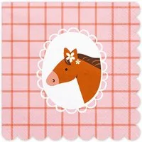 partydeco Papierserviette, Servietten Papier 33x33cm Kariert 3-lagig Pferd Motiv 12 Stück Rosa