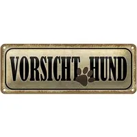 Roomando Metallschild Blechschild Hinweis 27x10cm Vorsicht Hund Hundepfote