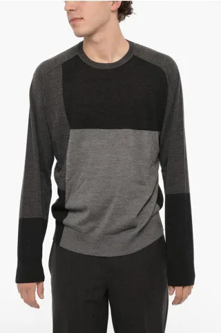 Zweifarbiger Wollpullover in Nero, Grigio