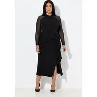 Ulla Popken Jerseykleid Maxikleid drapiert Stehkragen Raglan-Langarm