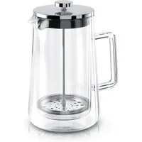 Arendo French Press Kanne 307877 Kaffeebereiter für Tee & Cold Brew, 1l Kaffeekanne, Edelstahlfilter, Doppelwand-Glas, hitzebeständig, spülmaschinenfest, BPA-frei