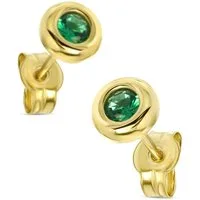 Miore Paar Ohrstecker MA9136E - aus 9 Karat 375 Gelbgold - mit Smaragden 0,20 Karat, Damenohrringe mit 5,5 mm Durchmesser