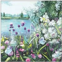 Ambiente Luxury Paper Products Papierserviette, Servietten Papier 33x33cm 3-lagig mit Sommerwiese & See Motiv 20 Stk.