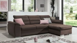 Ecksofa Schlafsofa Sofa PASCARA XS in Stoff Esito Braun Ottomane Rechts