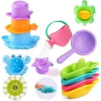 PungKhoi Badespielzeug Baby Badspielzeug Stapelbecher Gießkanne Lernspiel 11-teilig (11-tlg), Spielset für Kinder ab 12 Monaten pädagogisch spielerisch