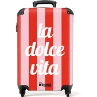 NoBoringSuitcases.com© Hartschalen-Trolley Rote und rosa Streifen mit dem Zitat "la dolce vita". 55x35x20cm, 4 Rollen, Handgepäck Koffer & Trolleys, Luggage, Reisekoffer Frauen