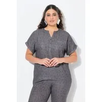 Ulla Popken Druckbluse Musselin-Bluse Oversized Tunika-Ausschnitt Halbarm