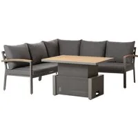 Dehner Gartenlounge-Set Colmar, 4-teilig, 5-Sitzer, inkl. höhenverstellbarem Tisch und Polster, aus FSC®-zertifiziertem Teakholz, wasserabweisenden Olefin