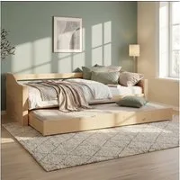 Homestyle4u Ausziehbett 90x200 Holz Gästebett mit Ausziehfunktion 2 Liegeflächen Doppelbett (Komplett-Set mit 2x Lattenrost), oben: 90x200 unten: 90x190, 2 Personen/Kinder, Stauraumbett