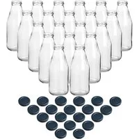 gouveo Trinkflasche Saftflaschen 500 ml mit Schraub-Deckel - Kleine Flasche 0,5 l, 20er Set, schwarz