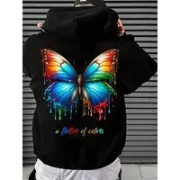 RMK Kapuzenpullover Herren Hoodie Oversize Langarm Longshirt Butterfly Schmetterling mit Kapuze