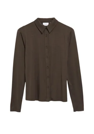 comma - Langarmshirt mit Knopfleiste braun - Gr. - 34