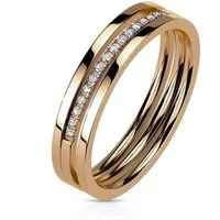 BUNGSA Fingerring 57 (18.1) - Ring dreireihig mit Kristallreihe rosegold Edelstahl Damen (Ring)