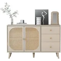 OKWISH Sideboard Esszimmer Wohnzimmer Kommode Stehschrank (Aufbewahrung Sideboard TV-Tisch, 1 St., mit Türen und Schubladen Sideboard), mit großem Stauraum Offwhite Creme Breite 120 cm