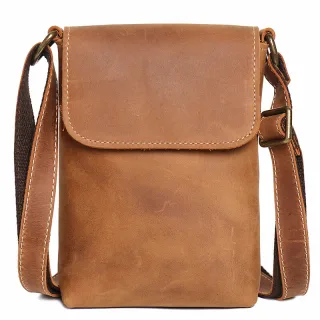Ekphero Retro Simple Cowhide Leather Crossbody Bag Mini Flip Magnetic Buckle Men's Shoulder Bag Organizer Bag fits 6.7 I