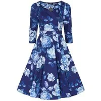 Hearts & Roses London A-Linien-Kleid Dafney Blue Floral Retro Vintage Rosen 50er