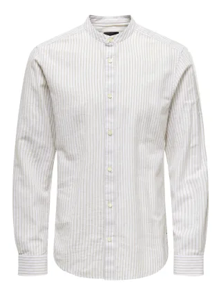 ONLY&SONS - ONSCAIDEN LIFE LS MAO STRIPE LINEN NOOS chinchilla - Gr. - XL