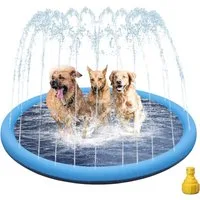 BlingBin Hundepool D170 cm/67 in Planschbecken für Große & Kleine Hunde mit Wasserdüse, (1er Set, 1-tlg., Ø200 cm), 0.45mm Verdickt Anti-Rutsch Sprinkler Matte Splash Pad für Sommer