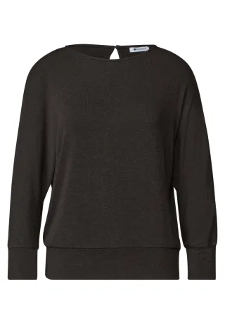 Street One - Batwing Shirt im Melange-Look black coffee mel. - Gr. - 38