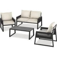 tectake Gartenlounge-Set Terrassenset Captive im Rope-Design mit Aluminiumgestell, (Set., 4-tlg), Extra dicke und große Sitzpolster und Rückenkissen
